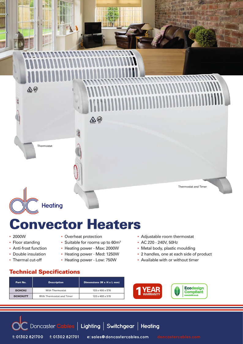 to Doncaster Cables DC Heating Convector Heaters